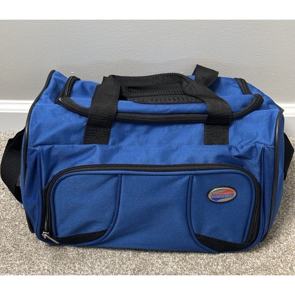 Vintage American Tourister Blue Duffel Travel Bag Carry On Gym Luggage Overnight